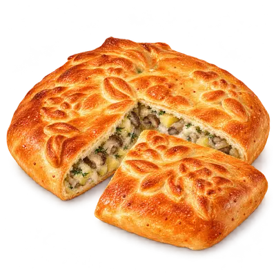 Сибирский пирог с грибами и картофелем — иллюстрация пирога