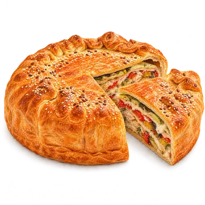 Курник с индейкой и овощами-гриль — иллюстрация пирога